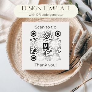 May include: A white card with a black and white QR code that says "Scan to tip" and "Thank you!"