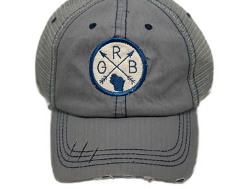 Hat Sale Clearance on Samples GRB Green Bay Patched Gray Distressed Trucker Hat