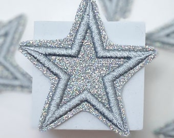 Silver Glitter Star - Embroidered Applique for Trucker Hats, Jackets, Backpacks Trucker Hat Patches
