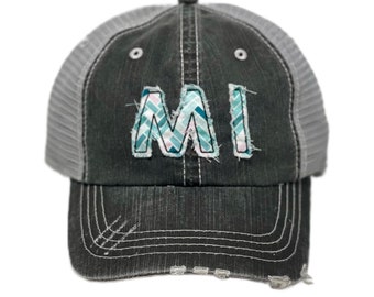 Hat Sale on  Ponytail Trucker Hat Fabric  Michigan MI Initals