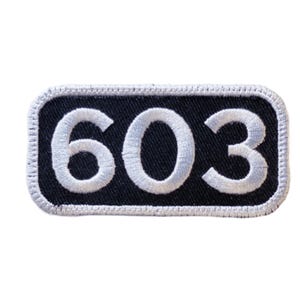 Custom Area Code Iron-on Patch | gray on black | Customized Embroidered Patch Trucker Hat Patches