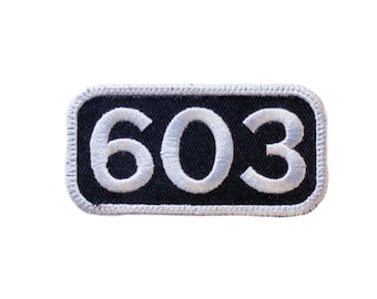 Custom Area Code Iron-on Patch | gray on black | Customized Embroidered Patch Trucker Hat Patches