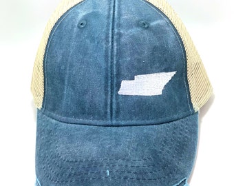 Trucker Hat Fabric State Snapback White Tennessee on Navy Hat
