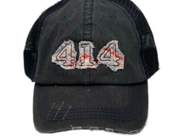 414 Milwaukee Area Code Distressed Vintage Trucker Hat