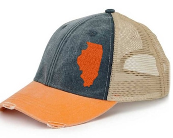Illinois  Hat | Distressed Snapback Trucker Hat | off-center state pride hat | Pick your colors