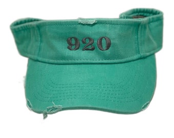 Hat Sale on  920 Area Code Wisconsin Aqua Blue Distressed Visor