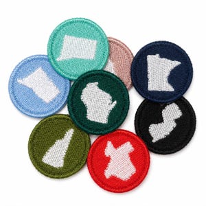 Embroidered State Patch: Mini Iron-On DIY Merit Badge - 1.5 inch color fill