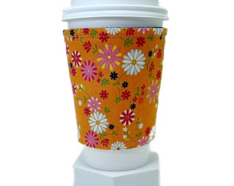 Orange Floral Coffee Cuff | Iced Drink Cozy | To-Go Cup Sleeve