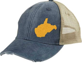 West Virginia | Distressed Snapback Trucker Hat | off-center state pride hat | Pick your colors