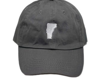 Hat Sale on  Ready To Ship Gray Dad Hat White Vermont State Image