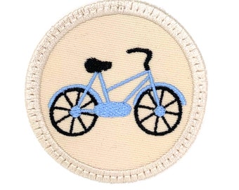 Embroidered Light Blue Bike Iron-On Patch - Round Sew-On Applique for Jackets, Backpacks, and Clothing Trucker Hat Patches