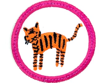 Medium-Sized Tiger Cat Iron-On Patch - Embroidered Sew-On Applique for Jackets, Backpacks, and Clothing Trucker Hat Patches