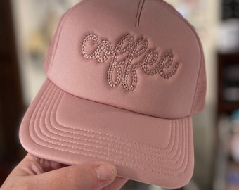 Dusty Rose Pink Trucker Hat - Coffee Embroidered Cap