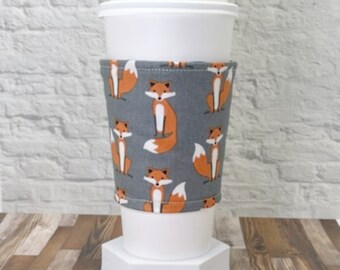 Foxes Coffee Cuff | Iced Drink Cozy | To-Go Cup Sleeve Beverage Cozie | Hot Coffee Cozy