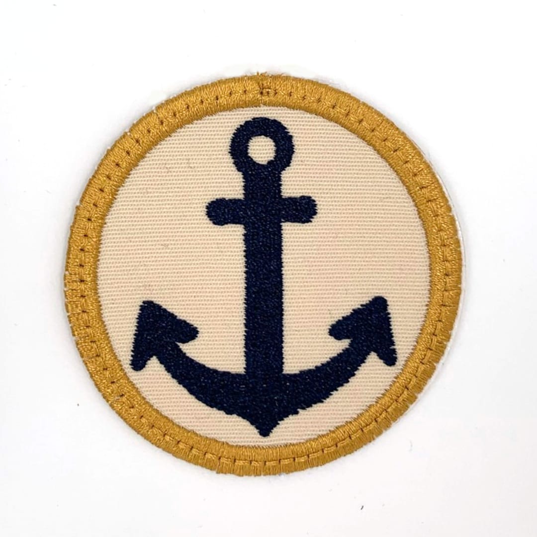 Iron On Nautical Anchor Patch Appliqué Black Gold - Foto 3