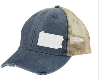 Off-Center Pennsylvania State Pride Distressed Snapback Trucker Hat - Pick Your Colors