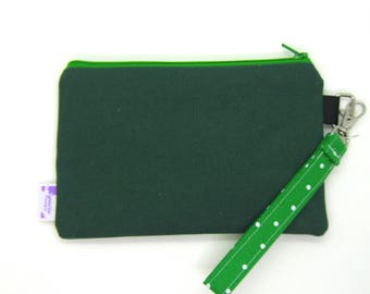 CLEARANCE Gracie Designs Zipper Pouch with wrist strap - Green Solid