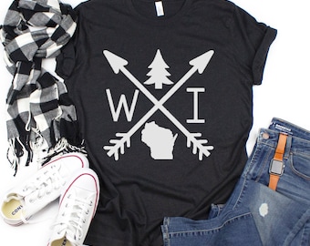 Wisconsin Arrows Tee - Heather Black WI Unisex T-shirt - Pine tree tshirt - Local Home shirt - Bella Canvas - Graphic Tee Gift