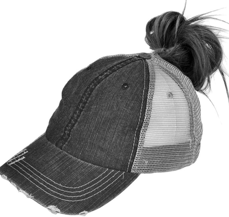 Ponytail or Messy Bun Trucker Cap Iowa Initials Hat Many Fabric Choices