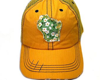 Clearance Sale! Yellow Trucker Hat - Wisconsin Fabric Trucker Cap