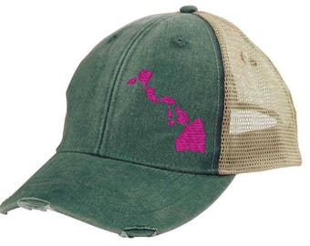 Hawaii Hat | Distressed Snapback Trucker Hat |  off-center state pride hat | Pick your colors