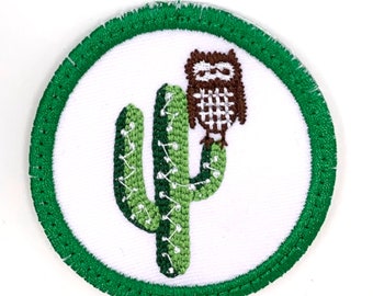 Medium-Sized Cactus Owl Iron-On Patch - Embroidered Sew-On Applique for Jackets, Backpacks, and Clothing Trucker Hat Patches