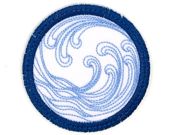 Medium-Sized Wave Iron-On Patch - Embroidered Sew-On Applique for Jackets, Backpacks, and Clothing Trucker Hat Patches