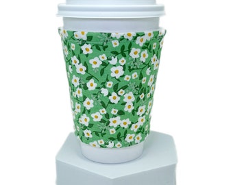 Green Floral Coffee Cuff | Iced Drink Cozy | To-Go Cup Sleeve