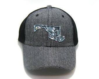 Herringbone Trucker Hat Fabric State Maryland Hat