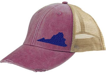 Virginia Hat | Distressed Snapback Trucker Hat | off-center state pride hat | Pick your colors