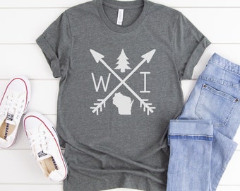 Wisconsin Arrows Tee - Gray WI Unisex T-shirt - Pine tree tshirt - Local Home shirt - Bella Canvas - Graphic Tee Gift