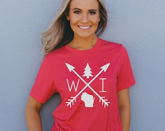 Wisconsin Arrows Tee - Heather Red WI Unisex T-shirt - Pine tree tshirt - Local Home shirt - Bella Canvas - Graphic Tee Gift