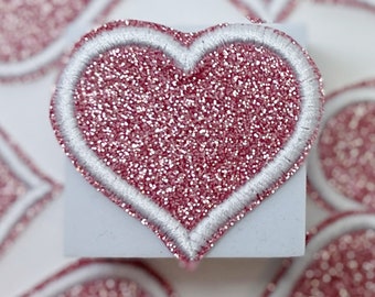 Pink Glitter Heart - Embroidered Applique for Trucker Hats, Jackets, Backpacks Trucker Hat Patches