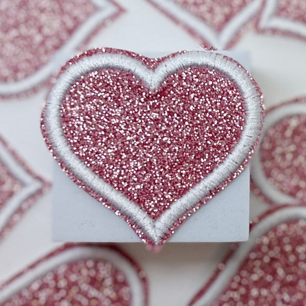 Pink Glitter Heart - Embroidered Applique for Trucker Hats, Jackets, Backpacks Trucker Hat Patches