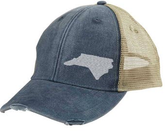 Embroidered North Carolina State Hat | Distressed Trucker Cap