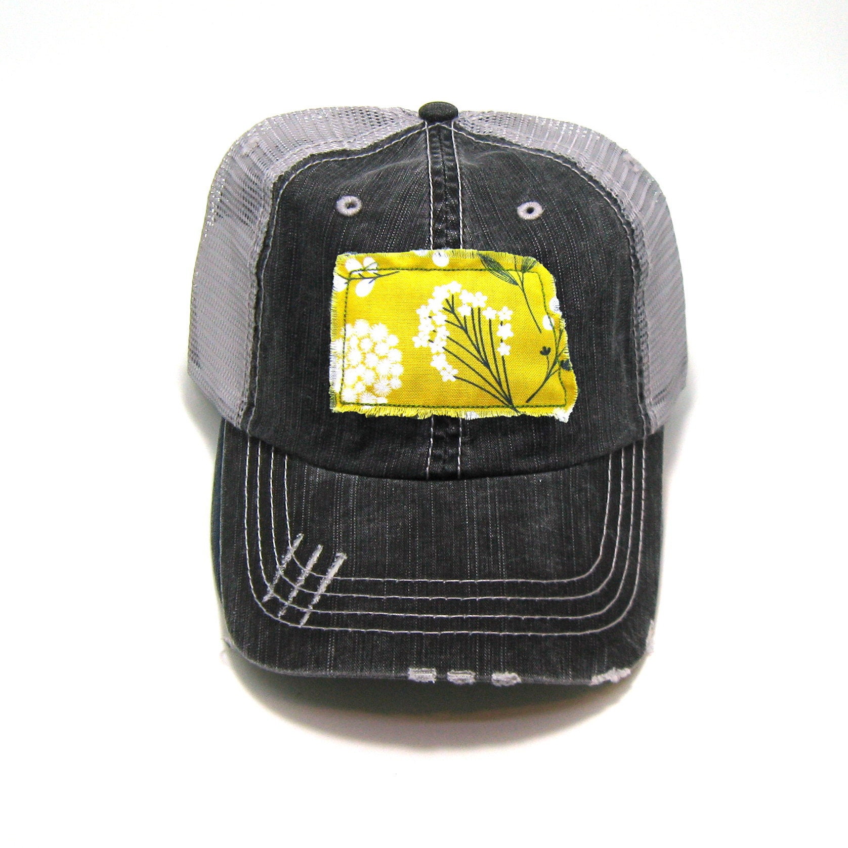 North Dakota Hat | Distressed Embroidered Vintage Trucker Cap | Many Fabric Design Choices