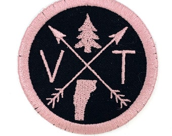 Pink And Black Iron-On Embroidered State Patch -Travel Souvenir