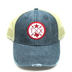 Texas Trucker Cap | Navy Blue Distressed Snapback Trucker Cap | Texas Star Arrow