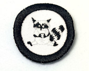 Raccoon Mini Iron-On Patch - 1 1/2 inch Round Small Jacket Patch - Embroidered DIY Badge Trucker Hat Patches