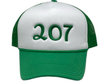 208 Area Code Green and White Foam Trucker Hat Raised Puff 3D Embroidery