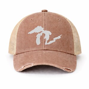 Embroidered Great Lakes Trucker Hat – Distressed Vintage Mesh Cap Mud