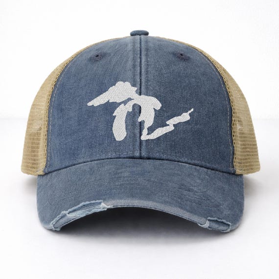 Embroidered Great Lakes Trucker Hat – Distressed Vintage Mesh Cap