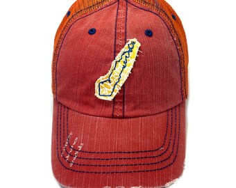 Hat Sale Sample Clearance | Orange Trucker Hat Fabric Door County Wisconsin Trucker Cap