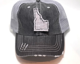 Distressed Idaho Hat | Vintage Trucker Cap with Multiple Fabric Designs