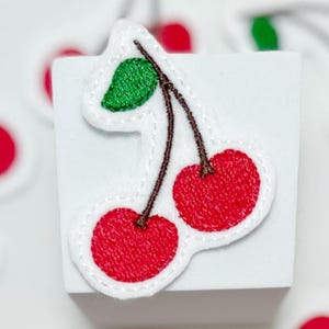 Vintage Cherry Embroidered Patch – Red Fruit Iron-On Applique for Jackets, Hats, and Bags
