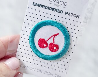 Cherry Iron-On Patch - 1 1/2 inch Accent Patch - Embroidered DIY Trucker Hat Patches