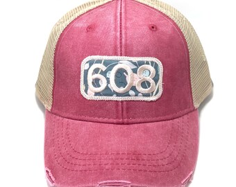 Trucker Hat Fabric State 608 Area Code Patch
