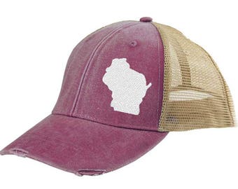 Wisconsin Trucker Hat | Distressed Snapback Trucker Hat  | off-center state pride hat | Pick your colors