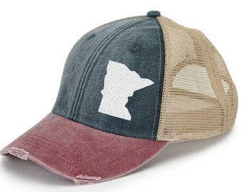 Minnesota Hat | Distressed Snapback Trucker Hat | off-center state pride hat | Pick your colors