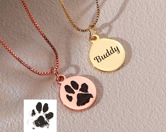Engraved Paw Print Necklace • Pet Lover Gift • Pet Memorial Necklace for Her • Dog Paw Necklace • Custom Pet Necklace •Actual Print Necklace